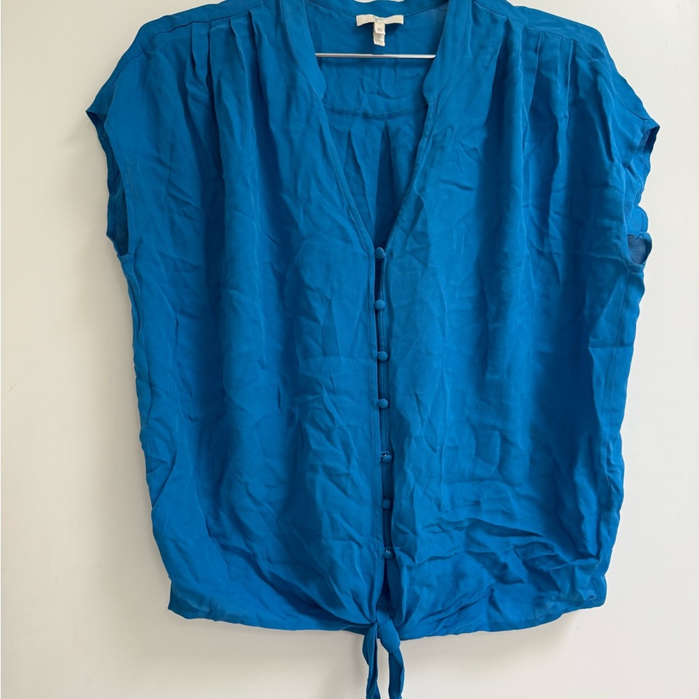 Joie Blue Cap Sleeve Button Down Blouse